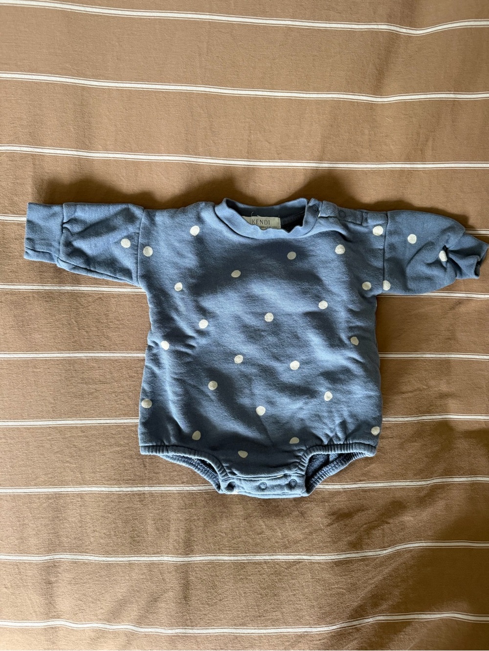 Kendi Blue Polka Dot Long-Sleeve Baby One-Piece